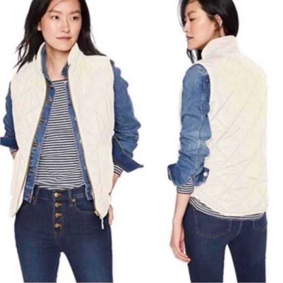 J. Crew Factory Down Cream Quilted Puffer Vest, Size XXS - Picture 1 of 13
